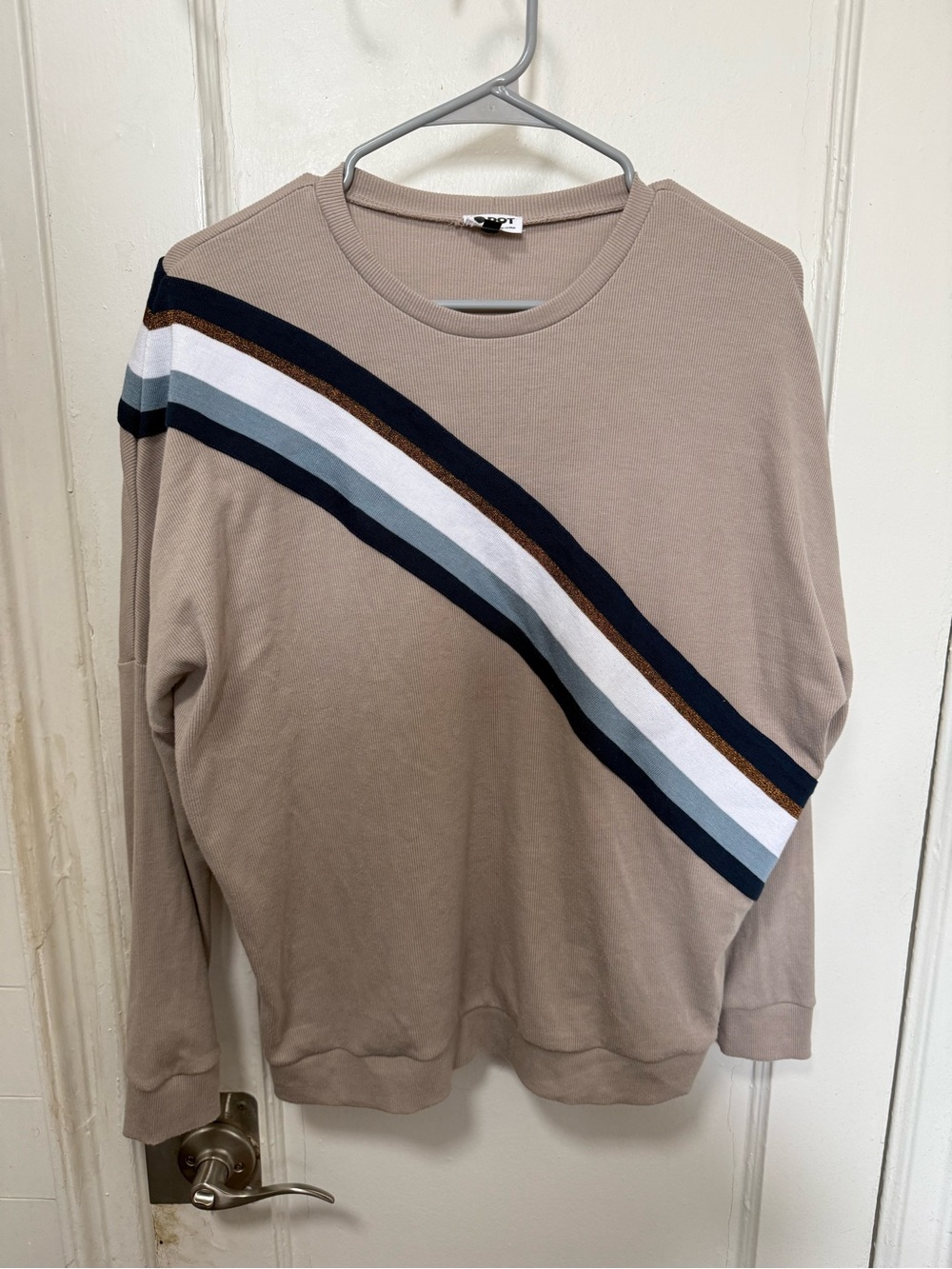 Dot brand Size XL Neutral Taupe long sleeve Sweatshirt with Diagonal Stripe
